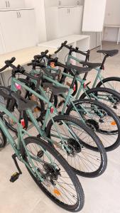 a group of green bikes parked next to each other at La Foresteria in Mola di Bari