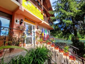 a building with a balcony with plants in front of it at Pensiunea Agroturistică Piscul Soarelui in Capu Piscului