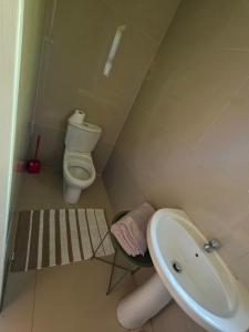 a bathroom with a sink and a toilet at Mutare Fairbridge Executive Suites in Umtali +57 photos