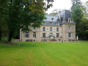 ein großes Haus mit einem großen Grasfeld davor in der Unterkunft Chateau de la Raffe in Naix-aux-Forges
