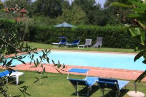 a swimming pool with chairs and an umbrella at Le Giunchete in Cavriglia +10 photos