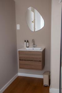 a bathroom with a sink and a mirror at Kasteel Wurfeld in Maaseik +78 photos