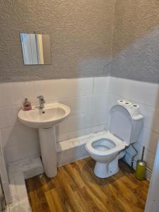 a bathroom with a toilet and a sink at Prime Hotel in Middleton