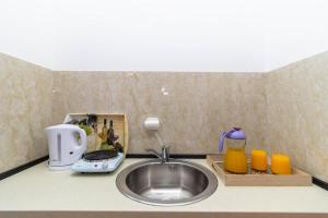 a kitchen counter with a sink and a mixer at Hostel Backpacker in Ulcinj