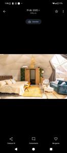 a page of a hotel room with a bed and a living room at Eco Glamping Manglaralto in Santa Elena