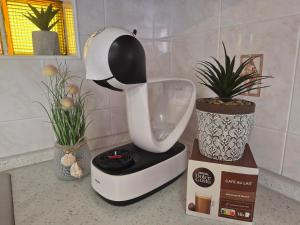 a white blender sitting on a counter next to two plants at Oasis of Peace and Relaxation near Opatija in Matulji