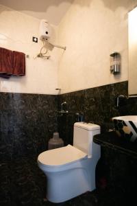 a bathroom with a white toilet and a sink at Luxury Apartment With Farm View in Siolim +11 photos