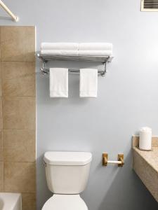 a bathroom with a white toilet and towels at Country Host Inn in Franklin