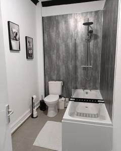 a bathroom with a toilet and a bath tub at Edinburgh Arms in York +14 photos