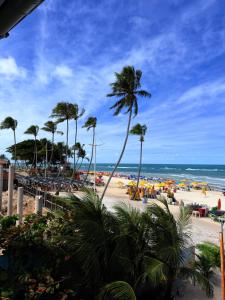 a beach with a palm tree and the ocean at Pousada Vilas do Frances Beira Mar in Praia do Frances
