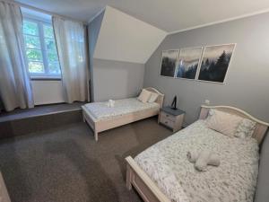 a bedroom with two beds and a window at Nicava in Nīca
