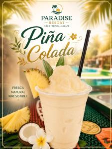 a advertisement for a pina colada drink at Paradise Resort in Los Santos