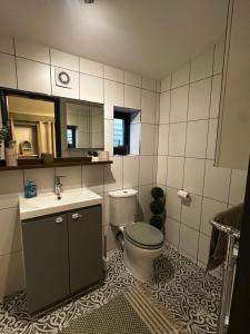 a bathroom with a toilet and a sink at Tree Top & Bluebell Cottages in Grange Road Station +20 photos