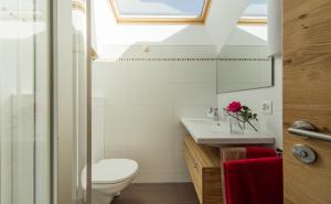 a bathroom with a white toilet and a sink at Chalet Sonnegg in Zermatt +12 photos