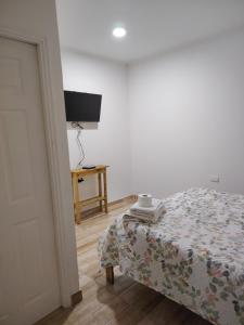 a bedroom with a bed and a table and a television at Hotel santa Rosa 2 in Ovalle