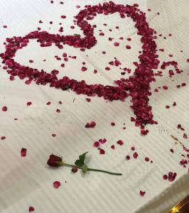 a bleeding heart on top of a white cake at Jk hotel in Hisār