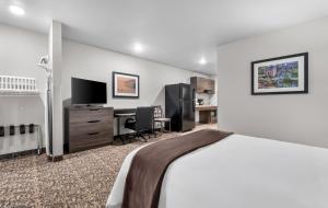 a hotel room with a bed and a desk and a tv at My Place Hotel-Jonesboro, AR in Jonesboro