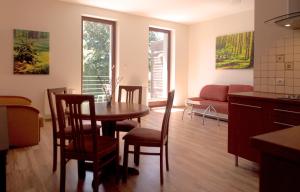 a living room with a table and chairs and a couch at Wisełka Studio in Wisełka