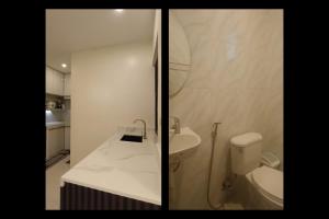 two pictures of a bathroom with a sink and a toilet at Casa Estela in Binangonan +6 photos