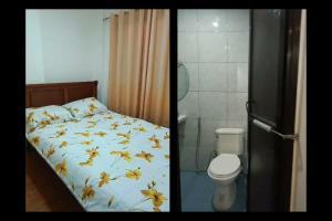 two pictures of a bedroom with a bed and a toilet at Casa Estela in Binangonan