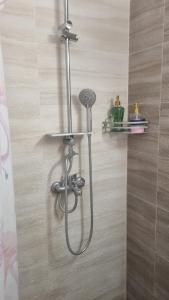 a shower in a bathroom with a shower head at Garsoniera Adriana in Mangalia +7 photos
