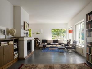 a living room with a couch and chairs and a fireplace at Casa Navegna in Minusio