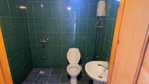 a green tiled bathroom with a toilet and a sink at Ararat in Ozurgetʼi