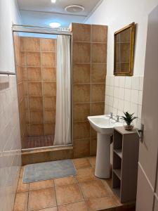 a bathroom with a shower and a sink at Formule 11 in Frankfort +10 photos