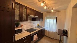 a small kitchen with a sink and a microwave at Alina in Graz