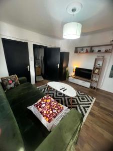a living room with a green couch and a television at Rio II in Zrenjanin