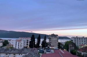 a view of a city with buildings and a lake at Apartman Marković in Meljine