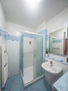 a bathroom with a glass shower and a sink at Lipno - apartmán C404 in Frymburk