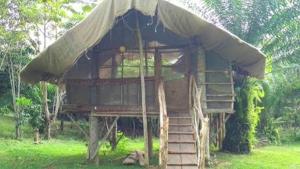 a small house with a canopy in the grass at Résidence cosy in Abidjan