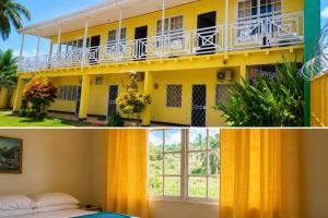a collage of two pictures of a house at Casa Amarilla Caribbean Stay in Puerto Limón