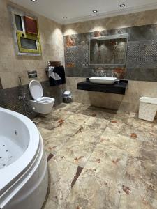 a bathroom with a tub and a toilet and a sink at برج زيزينيا in Port Said +23 photos
