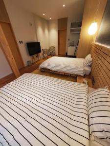 a room with two beds and a television in it at tomariel in Ō-shima
