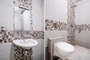 two pictures of a bathroom with a toilet and a sink at Hotel O Kolhapur Gate Formerly Tanwani Lodging in Unchagao