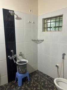 a bathroom with a toilet and a sink at Hasiru Homestay in Mudigere