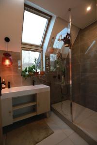 a bathroom with a shower and a sink and a window at The Gentle Stay in Brunoy +20 photos