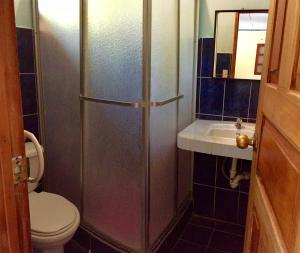 un bagno con doccia, WC e lavandino di Hotel Moctezuma a Montezuma