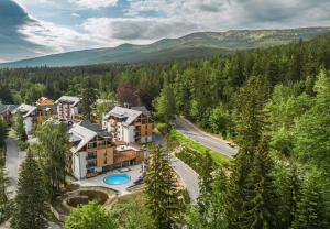 an aerial view of a house in the woods at Rezydencja Aqua SPA & Wellness by GRANO in Szklarska Poręba