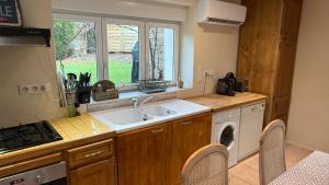 a kitchen with a sink and a washing machine at Villa L'Hermitière - 4 étoiles in Oytier-Saint-Oblas