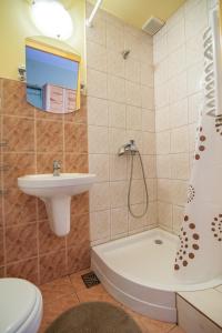a bathroom with a sink and a toilet and a shower at Pokoje u Karolinki in Zakopane +15 photos