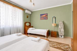two beds in a room with green walls and a room with two beds at Swimming Pool - Valley View Home Drobonik in Drobonik +24 photos