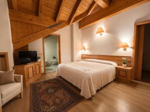 a bedroom with a bed and a tv and a couch at Albergo Al Laghetto B&B in Asiago