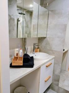 a bathroom with a sink and a mirror at Studio Park Śląski m.10 Katowice/Chorzów in Chorzów +19 photos