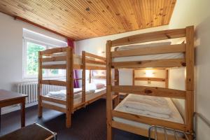 a bedroom with two bunk beds in a room at Les Sources - 30 personnes in Bussang