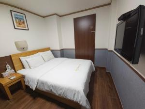 a bedroom with a bed and a flat screen tv at 글로벌인 동대문 시티데이즈 인 호텔 in Seoul