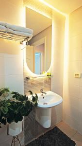 a bathroom with a sink and a mirror and a plant at chez moi sfax ville in Sfax +18 photos