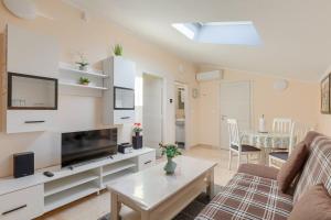 a living room with a couch and a tv at Apartments Horizon in Pazin